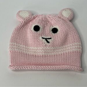 Hanna Andersson Hat Infant Girls Size Sm Pink White Bear Face Embroidery LikeNew